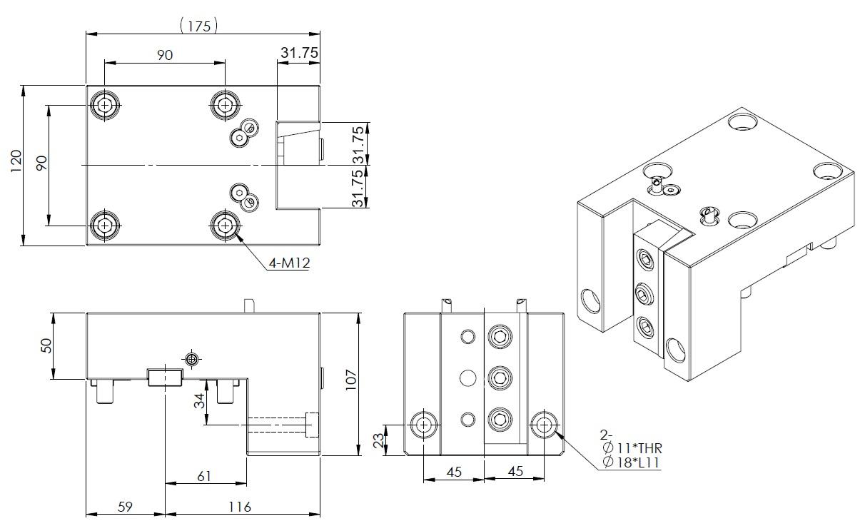 OD 1-1/4" inch TURNING, BMT75, Height 107mm, WIDTH 120mm, Bolt Pattern 90x90mm, External coolant